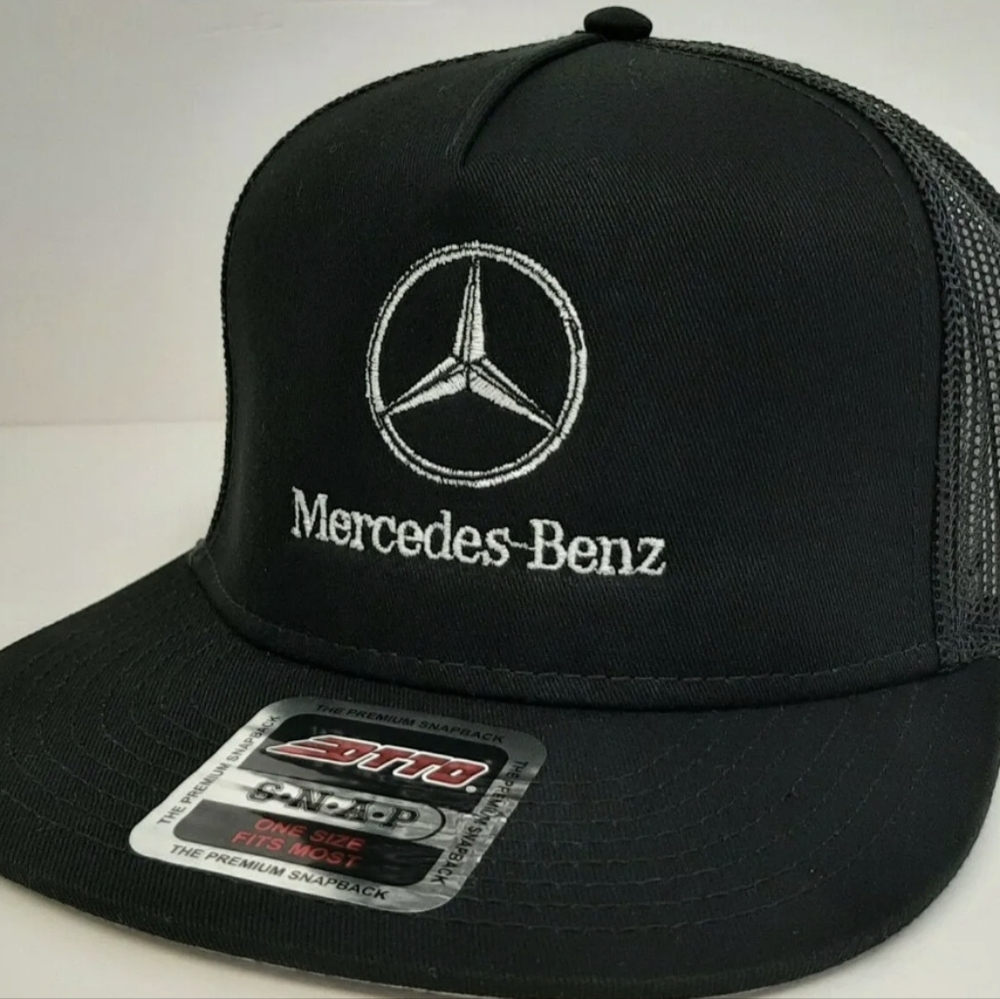 MB Retro Star Mercedes Benz Flat Bill Trucker Mesh Snapback Cap Hat Black Embroi - Picture 4 of 9
